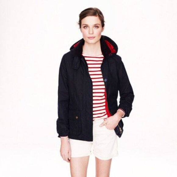 Rare Barbour x J.Crew 6 Shore Waxed Jacket Coat Navy Hooded - Picture 2 of 15